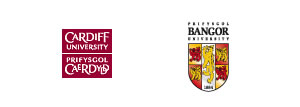 The logos of Cardiff and Bangor Universities